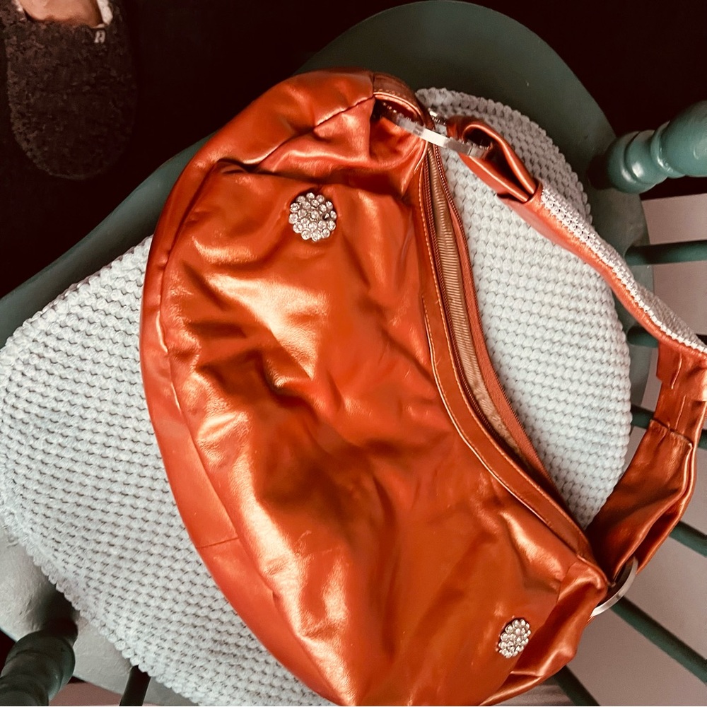 Chic Orange Hobo Bag with Embellishments